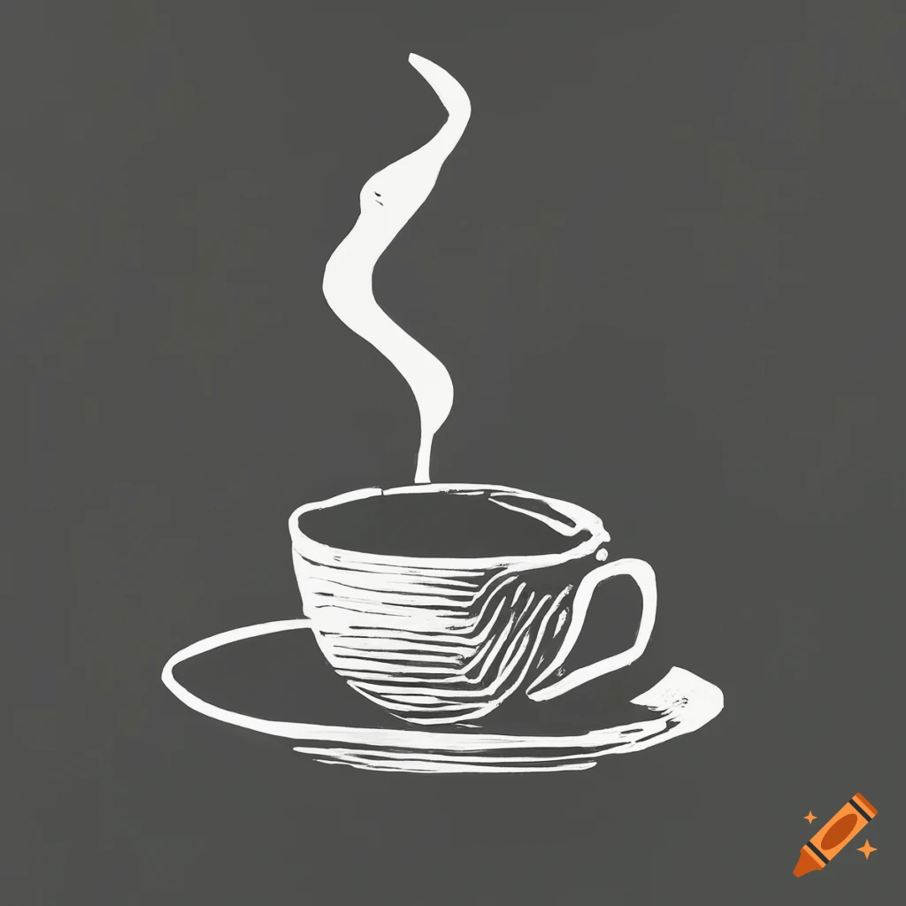 Linocut print of a minimalist coffee on craiyon