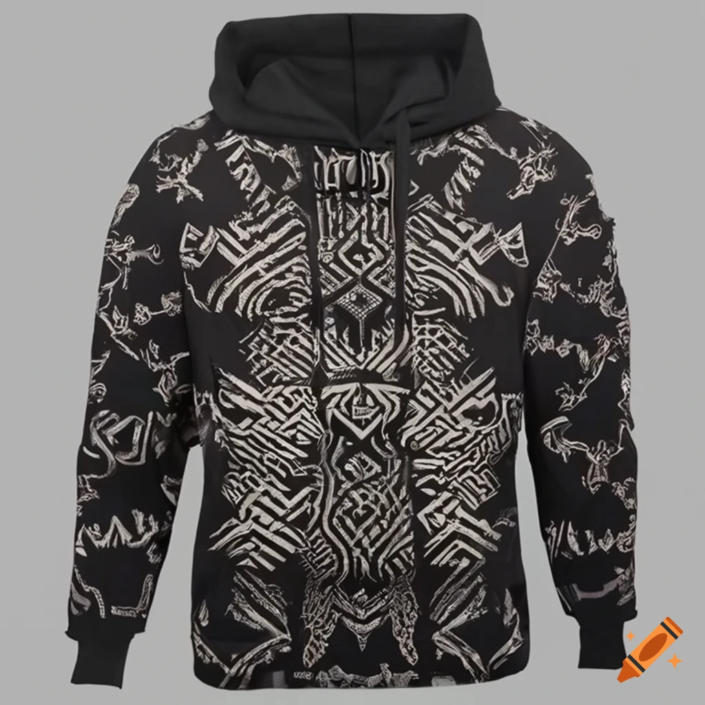 Stylish black sports hoodie with unique sound frequency design