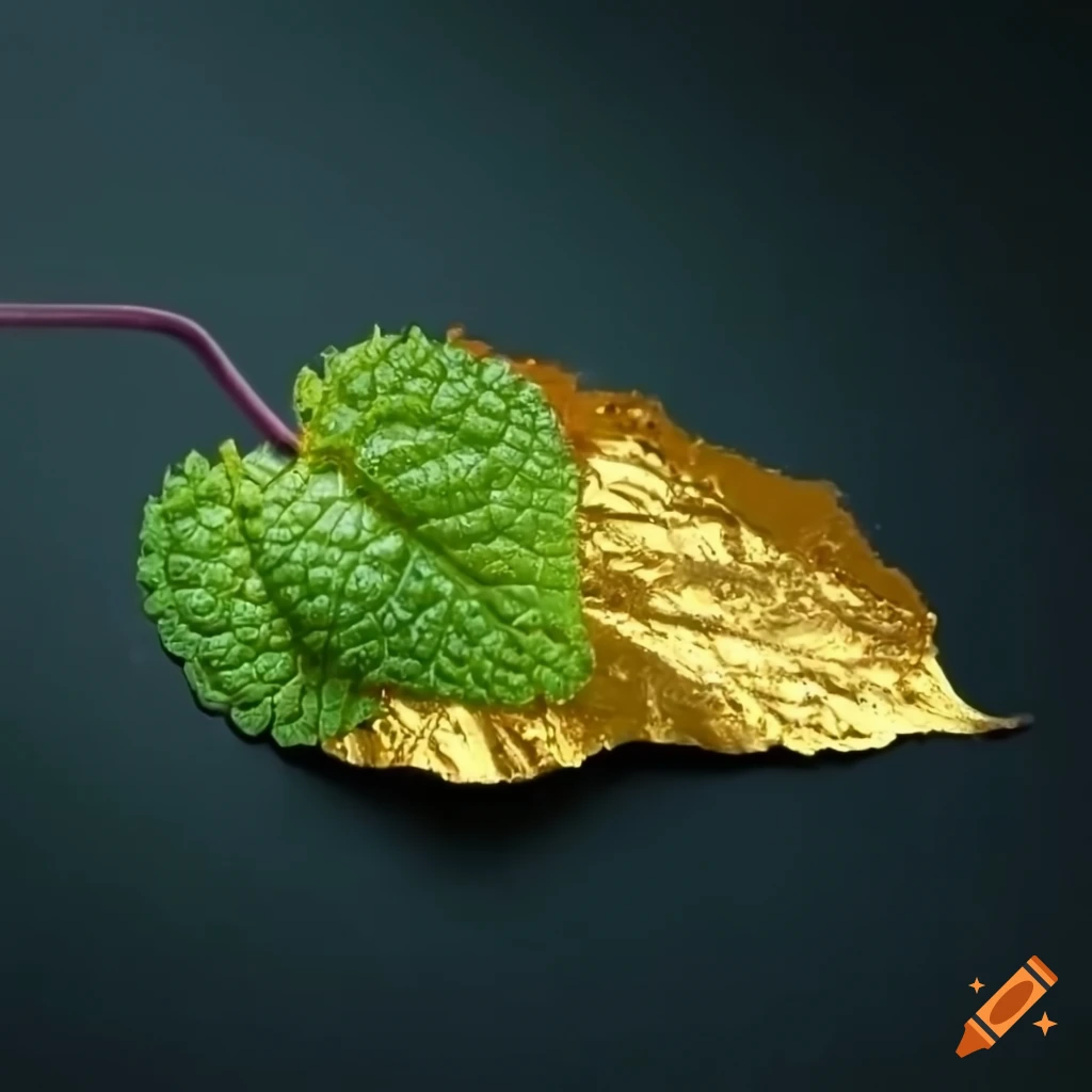 edible gold leaf and fresh mint leaves