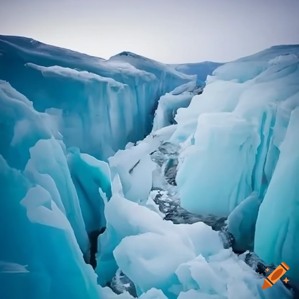 bird's-eye view of an icy ravine