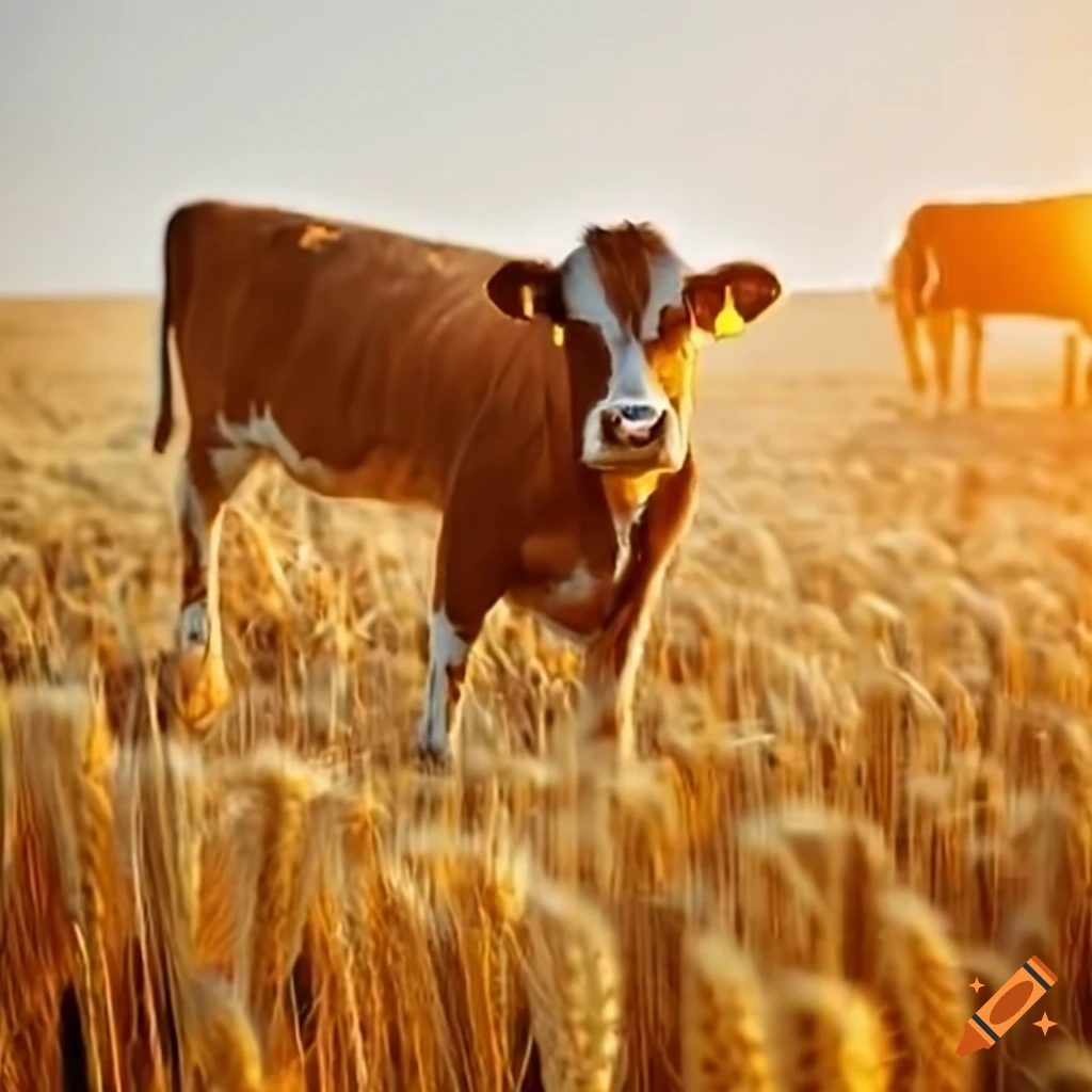 Cows grazing in a wheat field on Craiyon