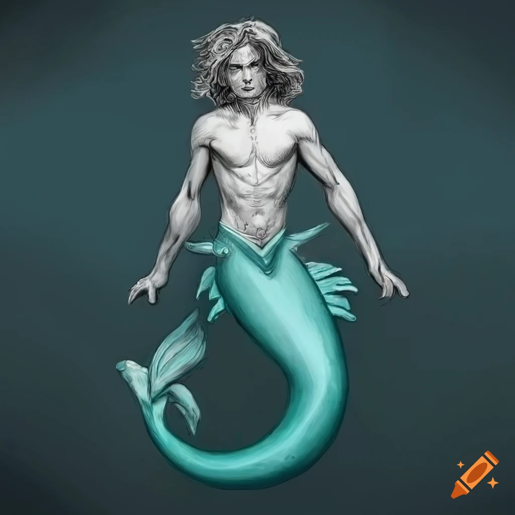 detailed etching of a merman named Steve Harrington