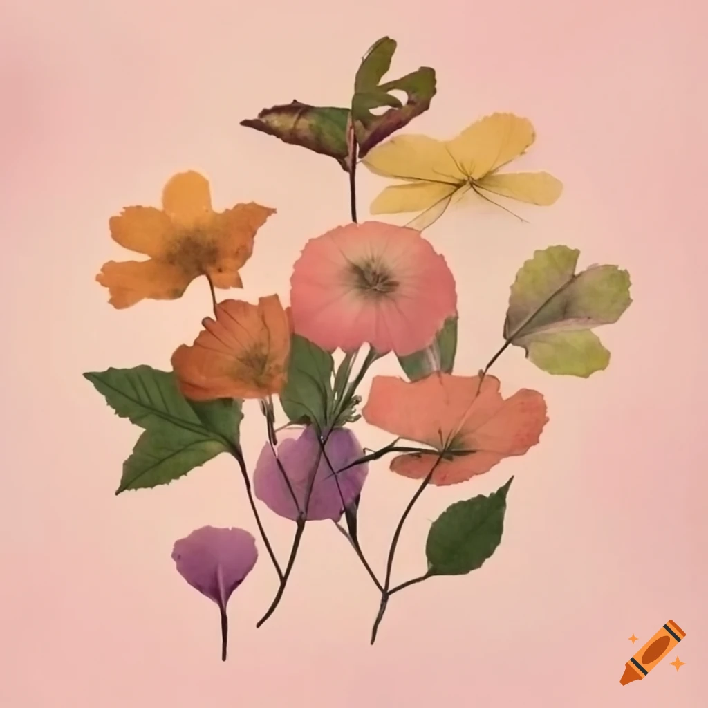 Vintage pressed flowers and leaves on Craiyon