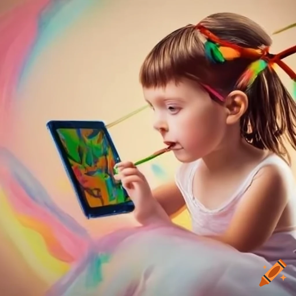 Kids using tablets for drawing and learning on Craiyon