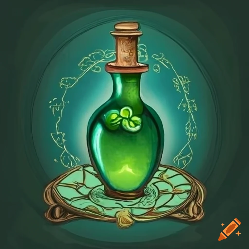Mysterious tarot card with green potion and symbols on Craiyon