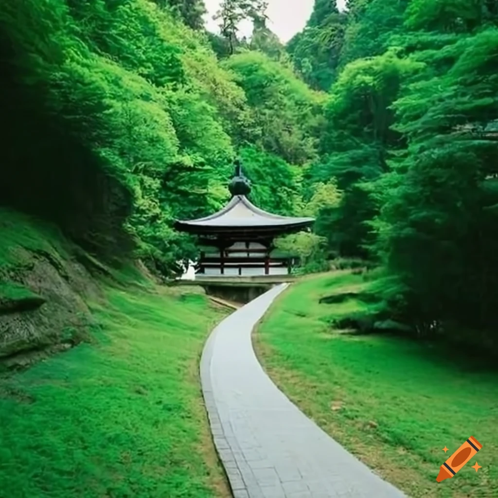 Serene bamboo forest and japanese garden with sunlight on Craiyon