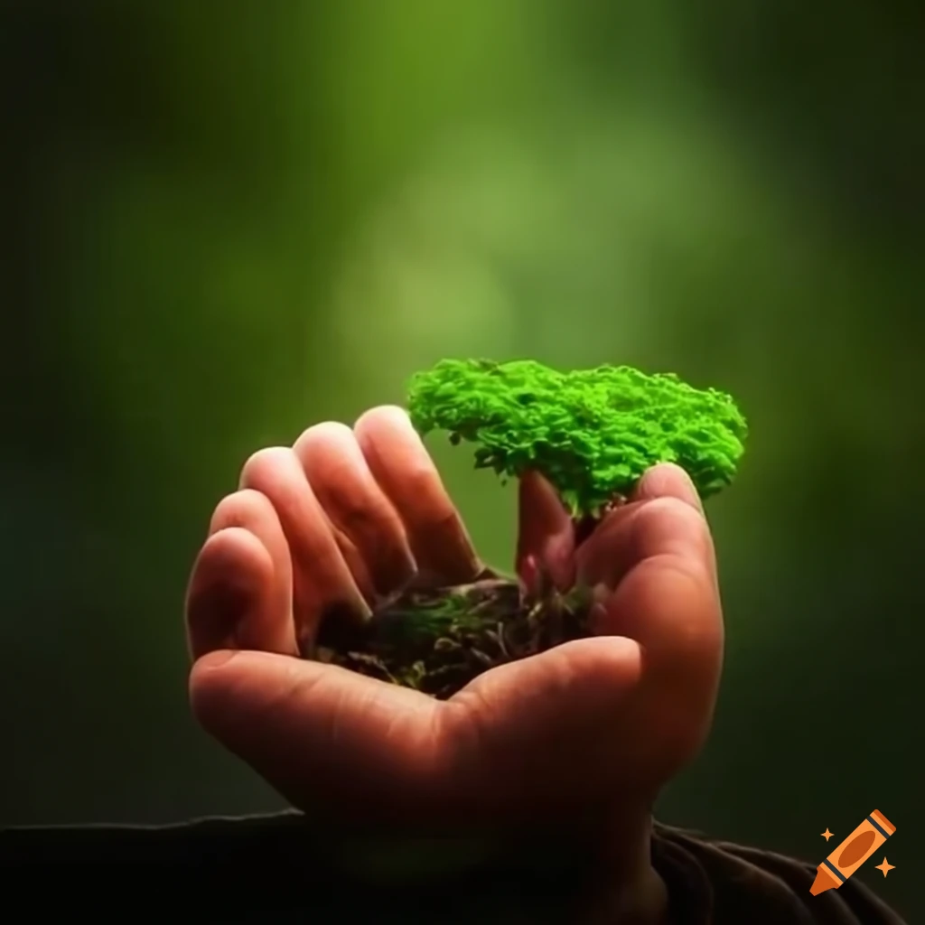 symbolic image of a tree growing on a hand