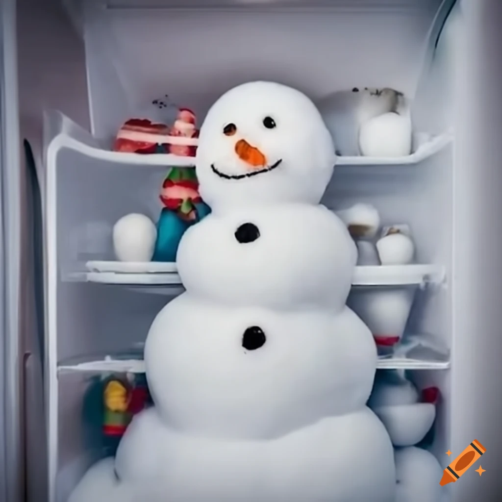 a snowman inside a fridge
