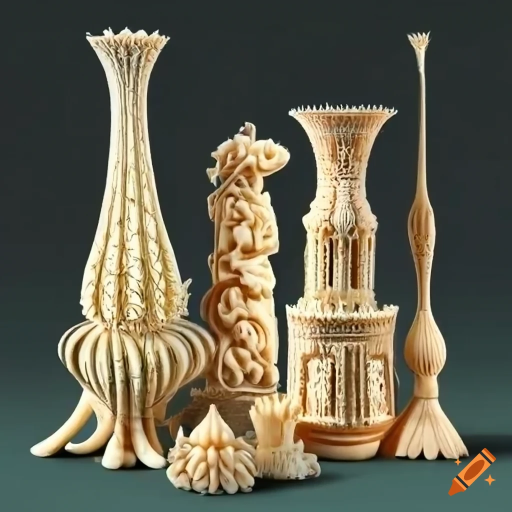3d sculpture of a carved ivory still life on Craiyon