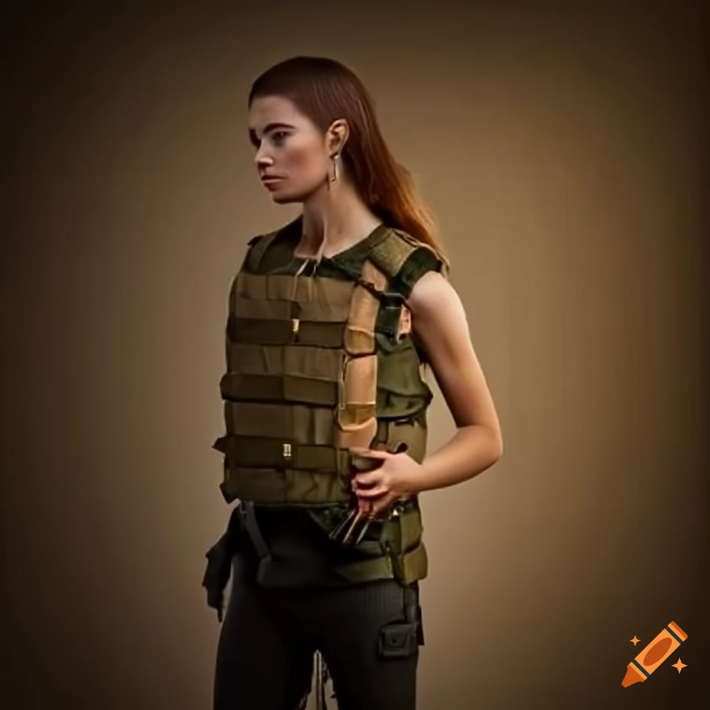 Military Lady Woman in Tactical Gear Posing for Photo in Forest