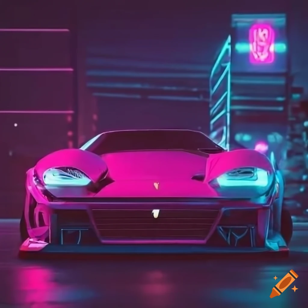 Synthwave style vintage ferrari with liberty walk body kit on Craiyon