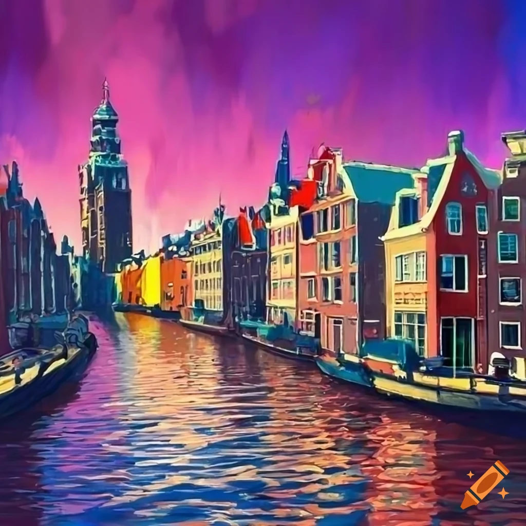 Vibrant amsterdam houses alongside a canal on Craiyon