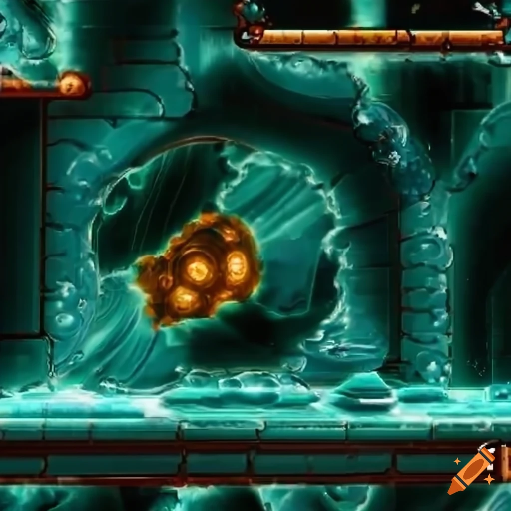 2d platformer level with glass bubble platforms in metroid game