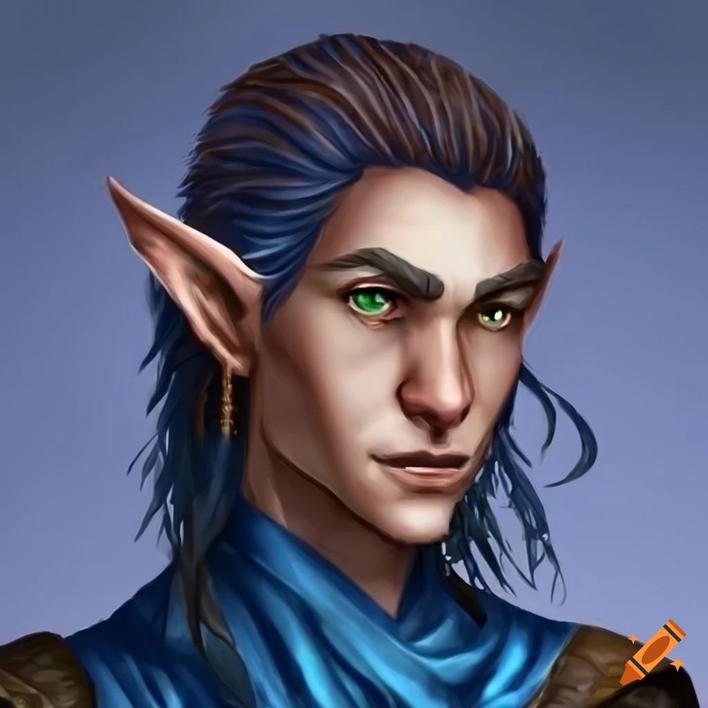 Portrait of a male elf with blue clothing on Craiyon