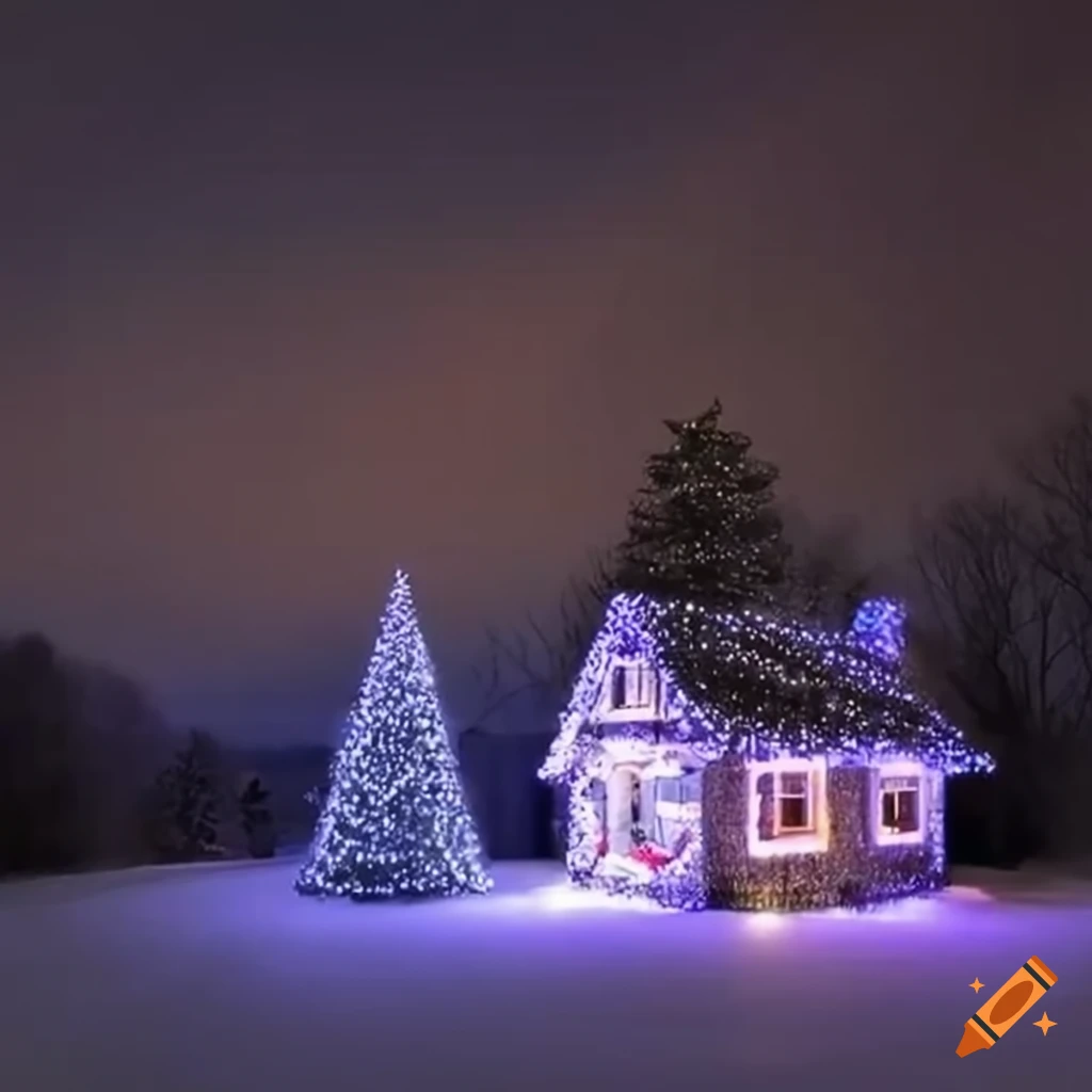 festive cottage adorned with Christmas lights
