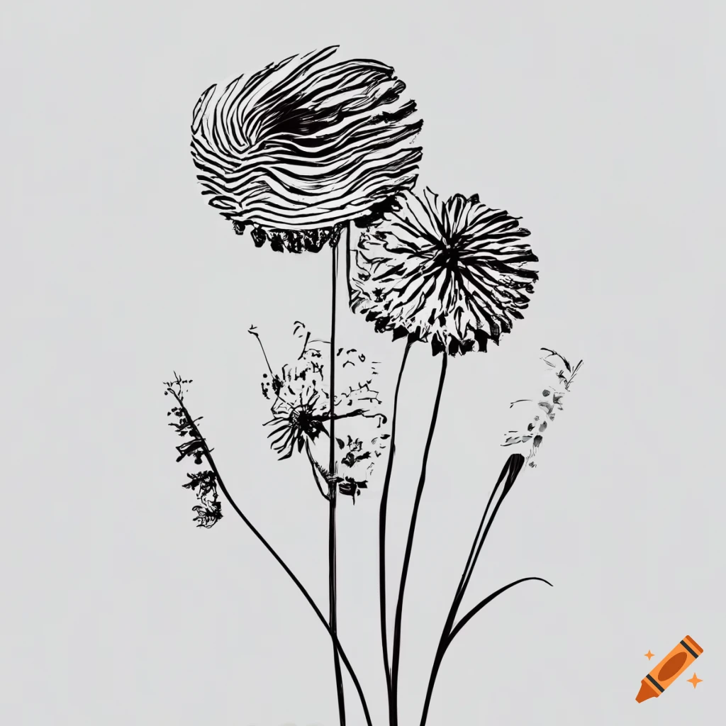 monochrome illustration of wild tall flowers