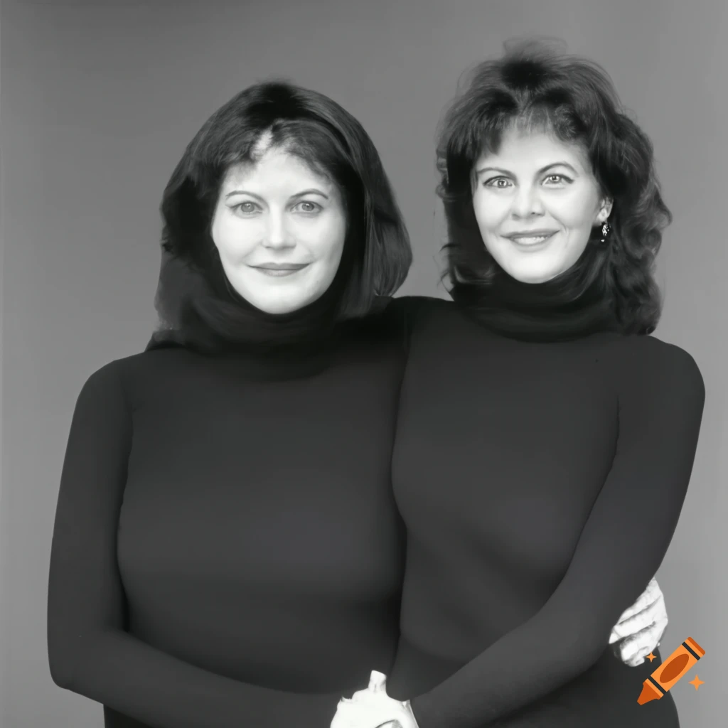 Vintage photo of two women in black turtlenecks on Craiyon