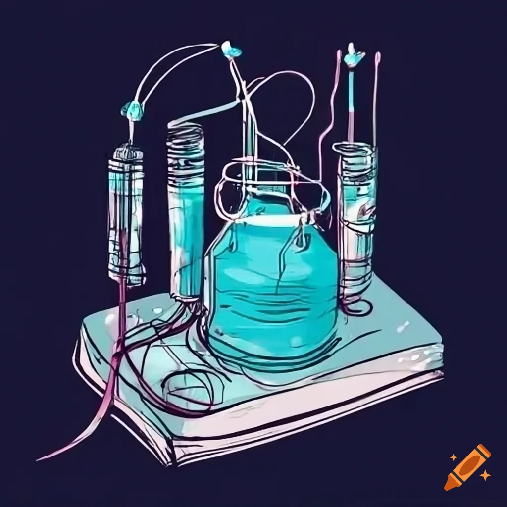 Sketch of an electrochemical setup with three electrodes on Craiyon