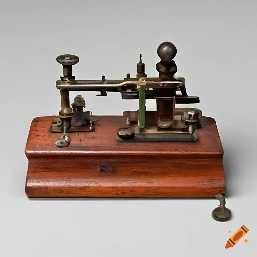Vintage Morse code keyer on wooden base on Craiyon