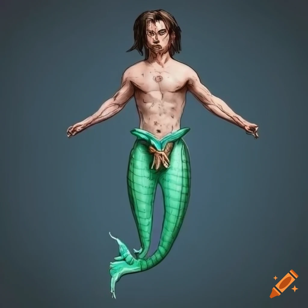 detailed etching of Steve Harrington as a merman