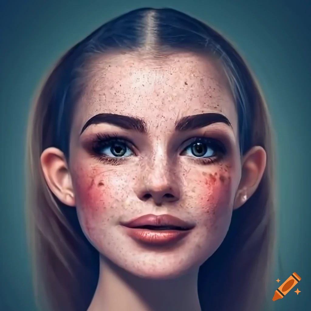 Portrait of a beautiful young woman with freckles and dark hair on Craiyon
