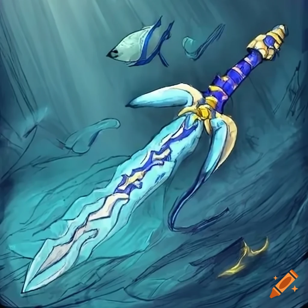 The legend of zelda's master sword submerged underwater