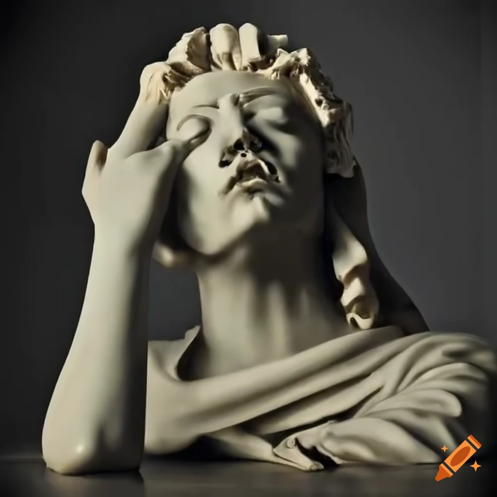 Depiction of a crying statue in a crime scene on Craiyon