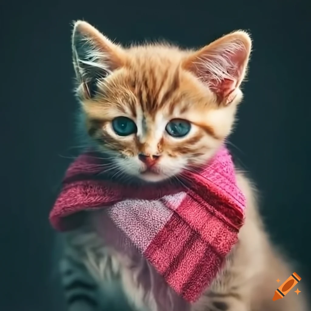 sick kitten wearing a scarf