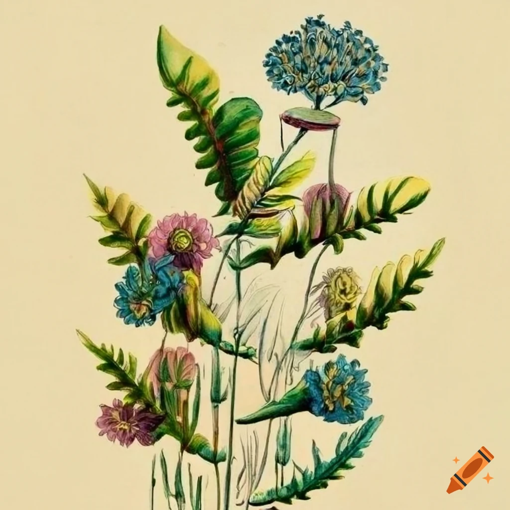 vintage plant poster with botanical illustrations