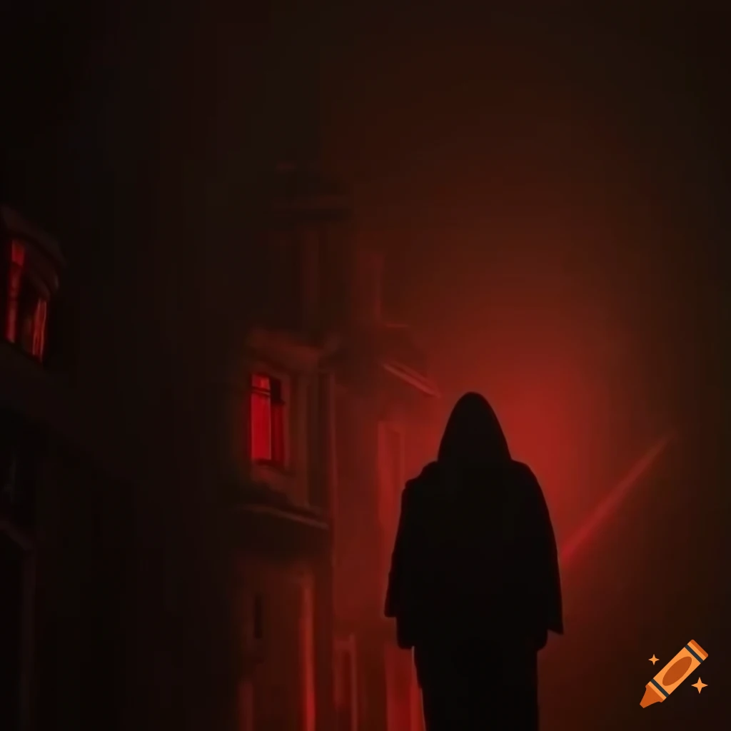 eerie night scene of a creepy mansion in mist