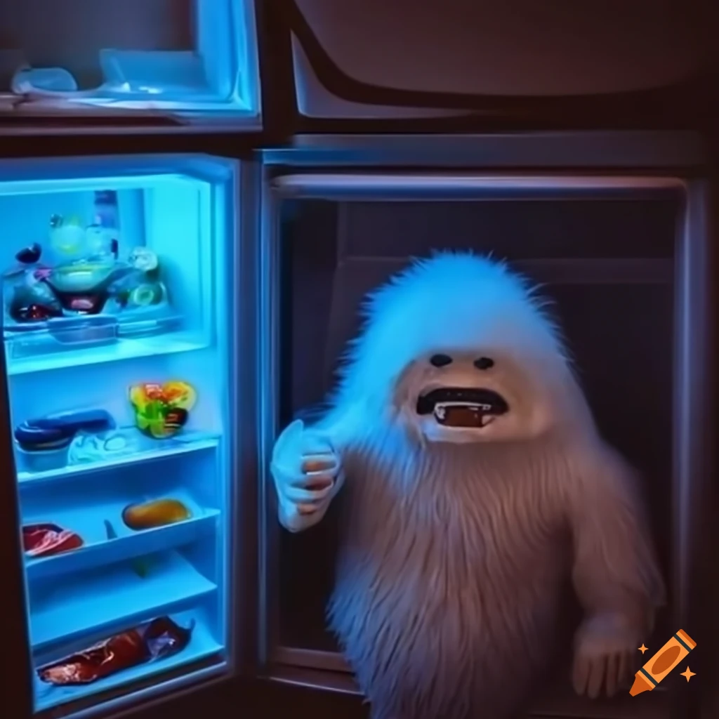 humorous view inside a fridge with a small yeti