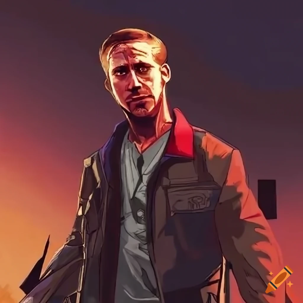 Ryan gosling riding a motorcycle in video game artstyle on Craiyon