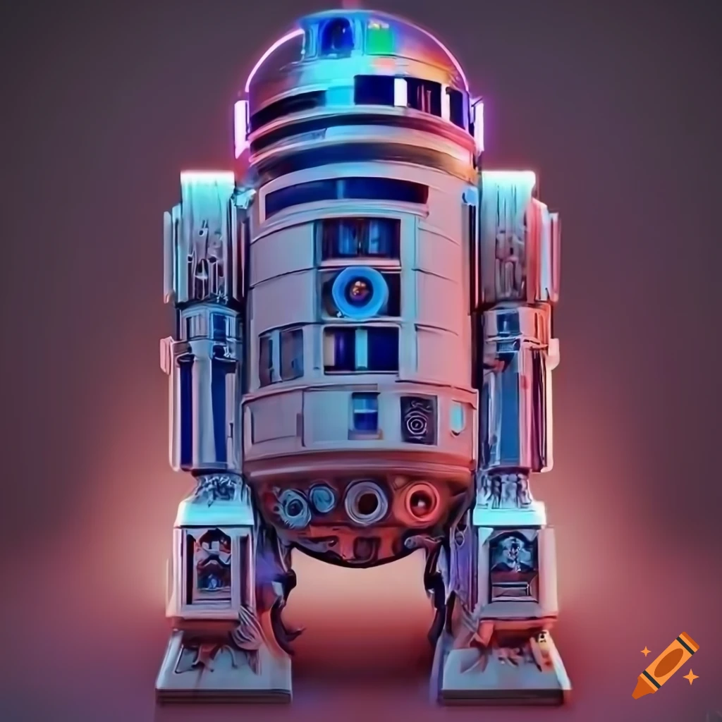hyper realistic illustration of a steampunk R2D2 robot