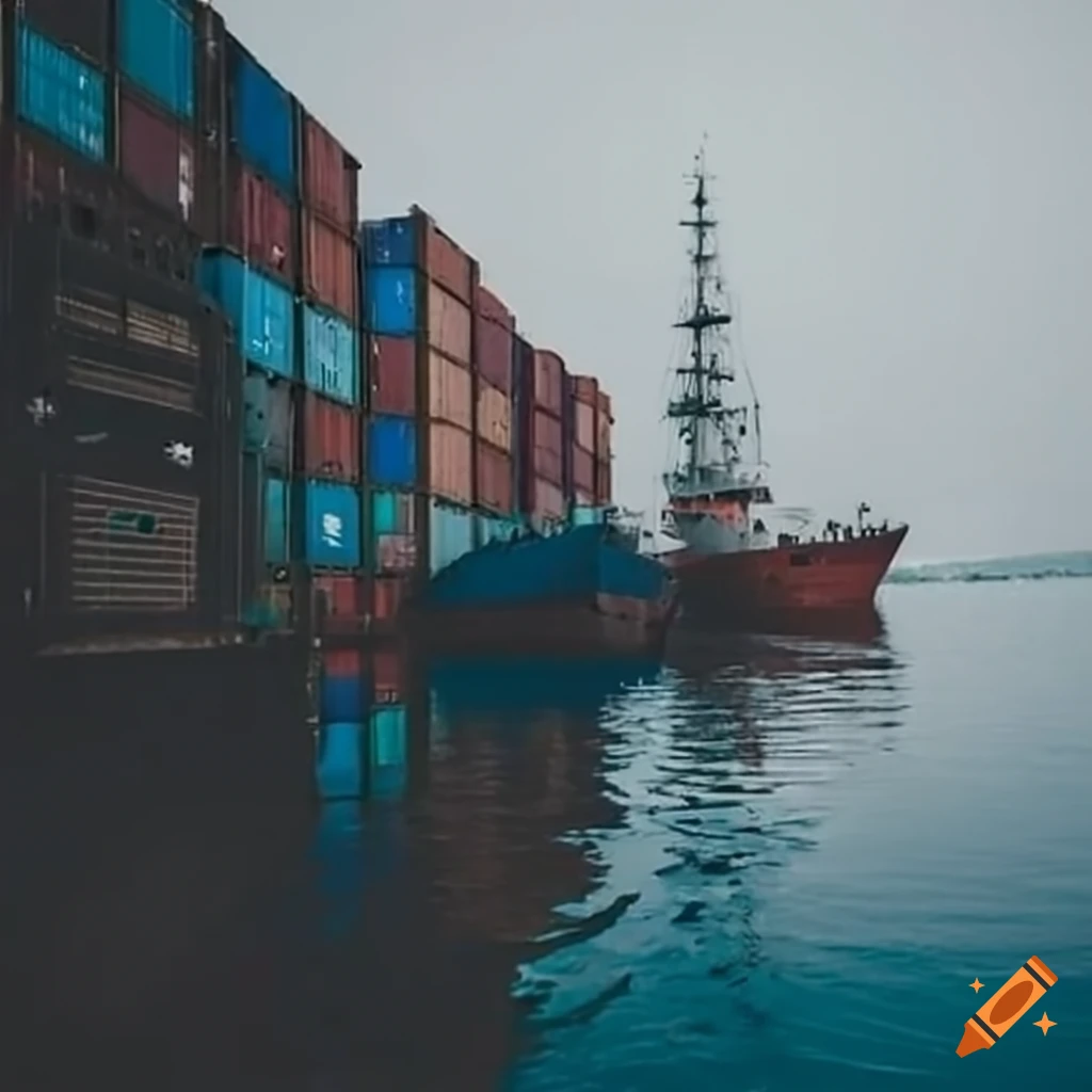 Aesthetic photo of cargo ship on the sea on Craiyon