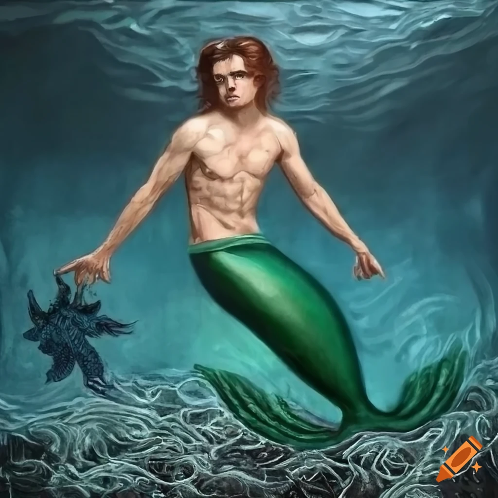 etching of a detailed merman Steve Harrington