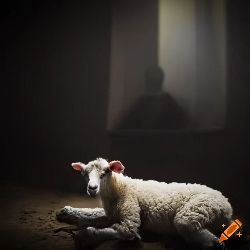 Image of a sad lamb in a dark room on Craiyon