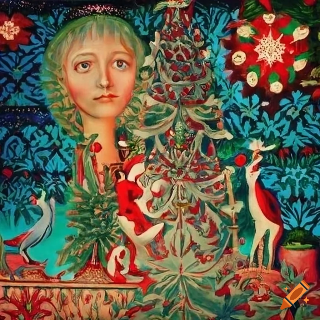Illustration of christmas in the garden of eden on Craiyon