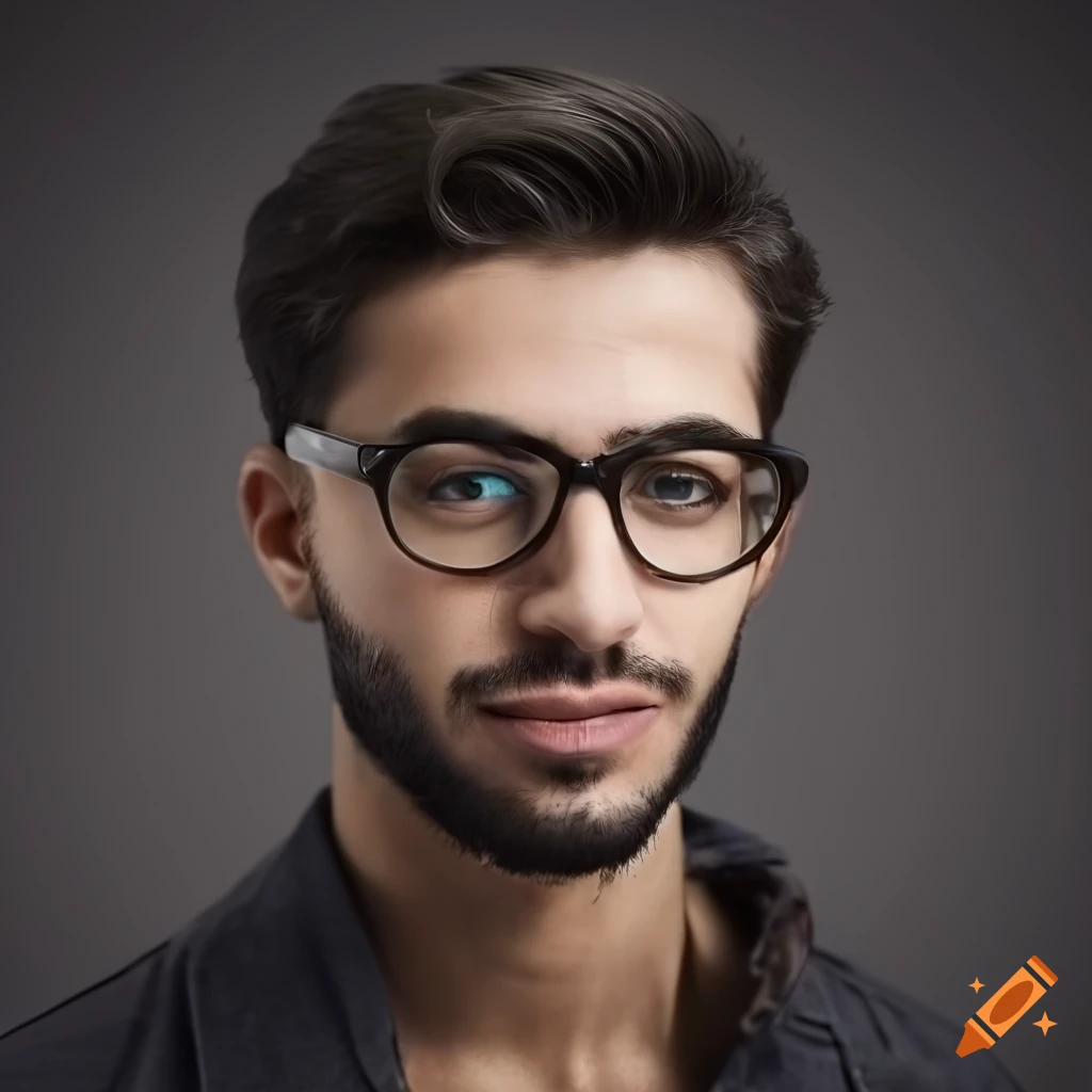 Photorealistic portrait of a handsome arabic male with glasses on Craiyon