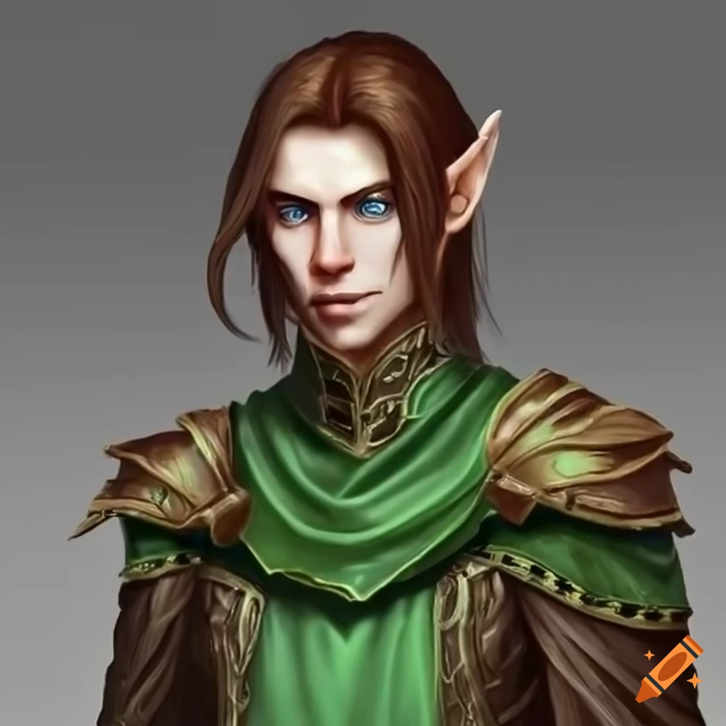 Create A Male Wood Elf Druid In A Leather Armor He Has A Beautiful Hair Gold He Has A Staff In
