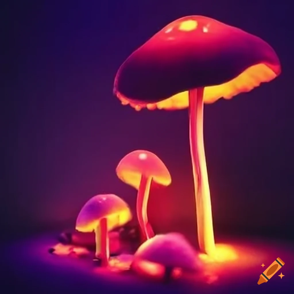 elephant with neon mushrooms growing on it