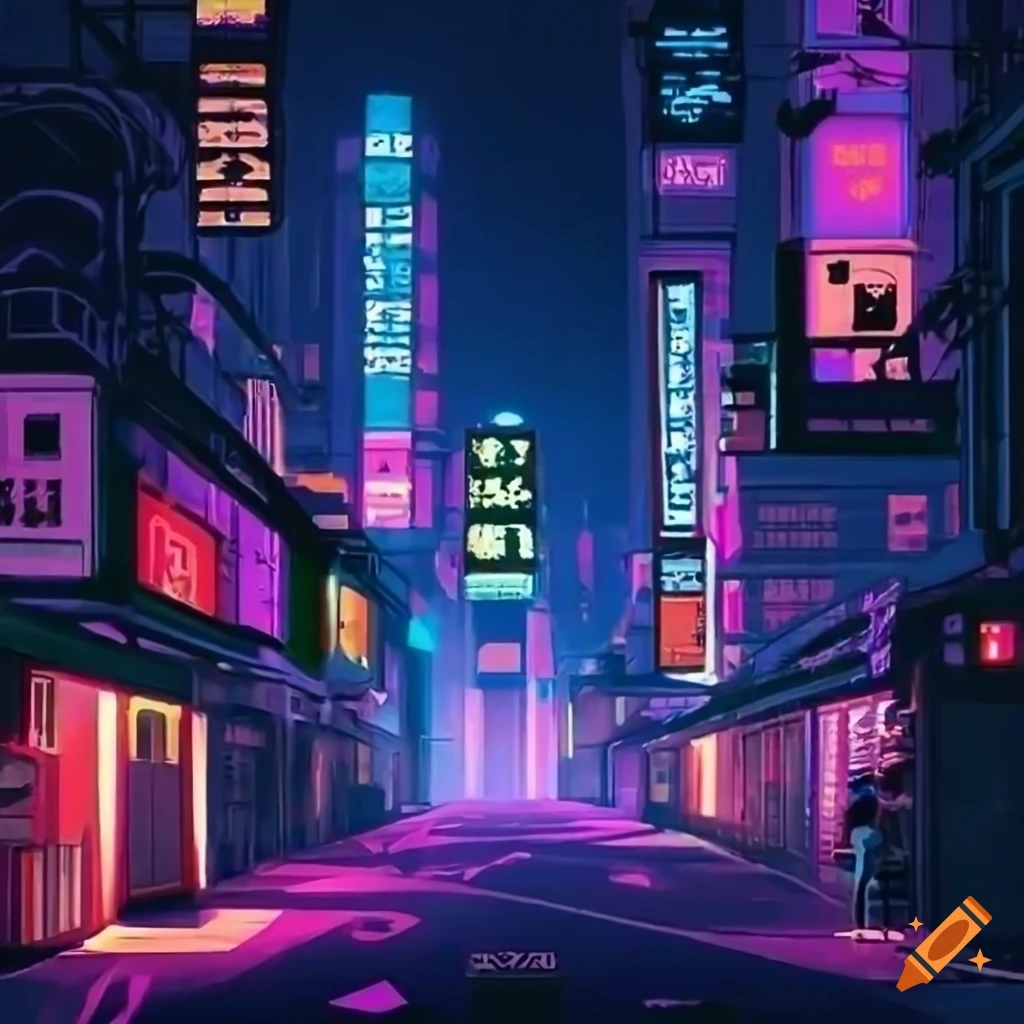 Cyberpunk cityscape at night with 80s futuristic vibe on Craiyon