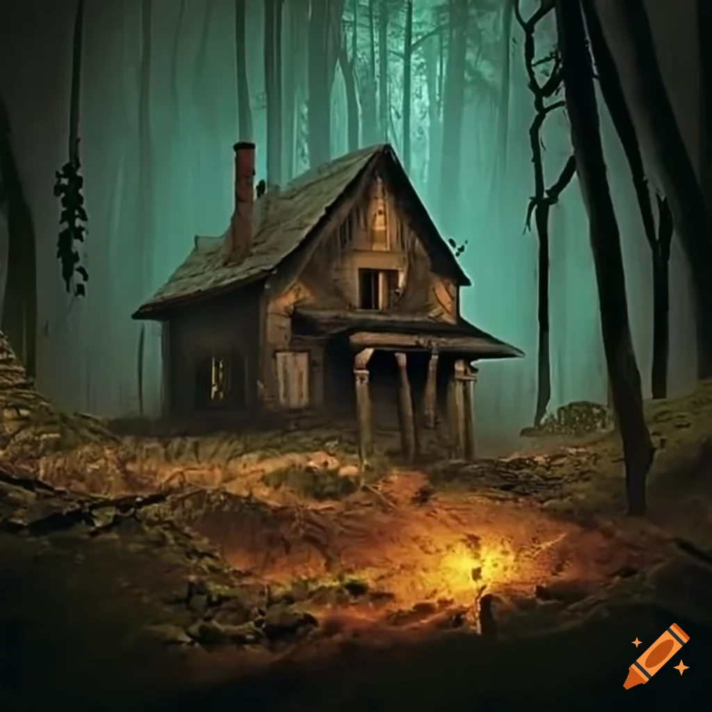 image of an abandoned house in a dark forest
