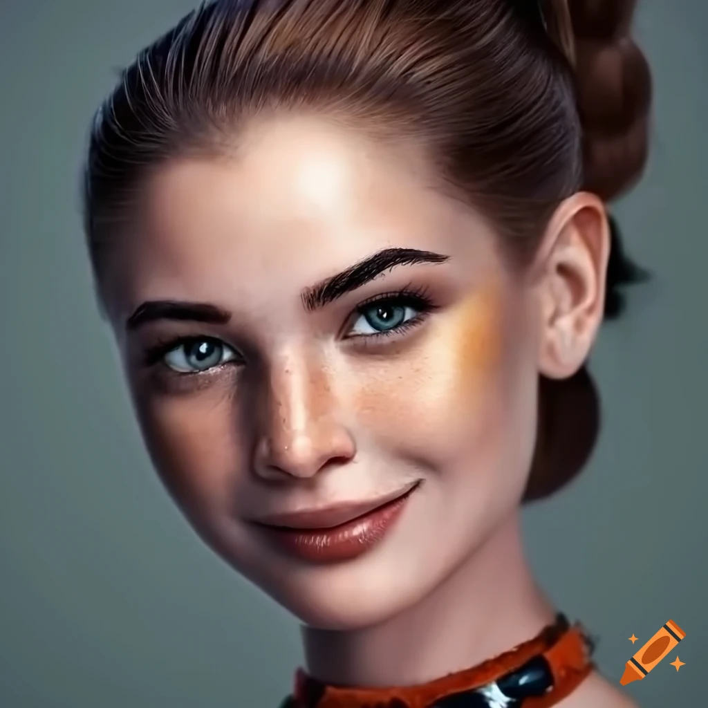 Portrait of a beautiful woman with freckles and chestnut hair