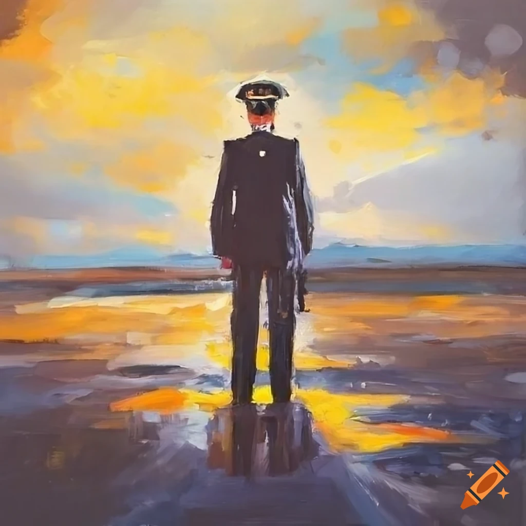 Oil painting of a pilot on an airport runway on Craiyon