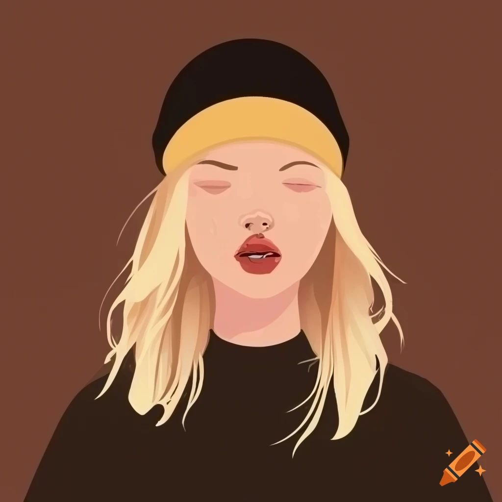 minimalistic flat illustration of a girl with brown hair and blonde highlights wearing a beanie