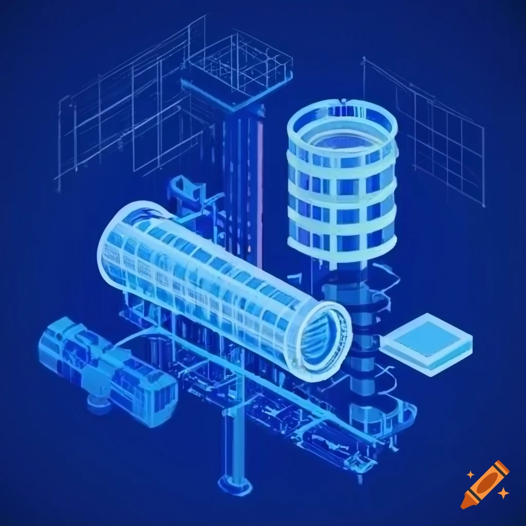 Pastelcolored blueprint of a shell and tube heat exchanger on Craiyon