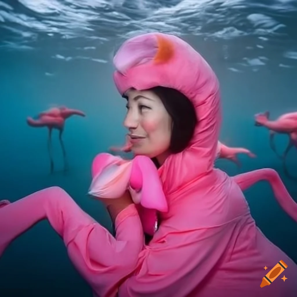 Woman in a pink flamingo costume on Craiyon