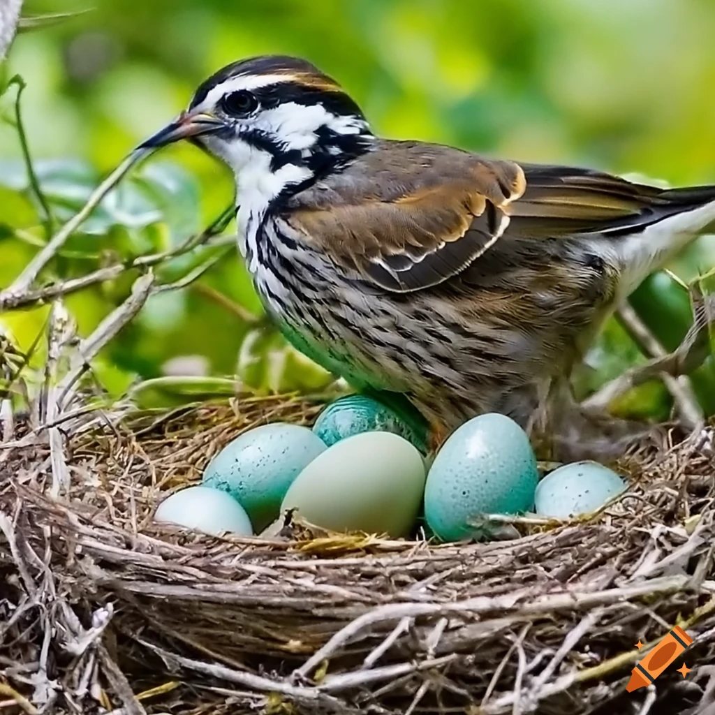Stunning photo of a bird protecting its eggs in a nest on Craiyon