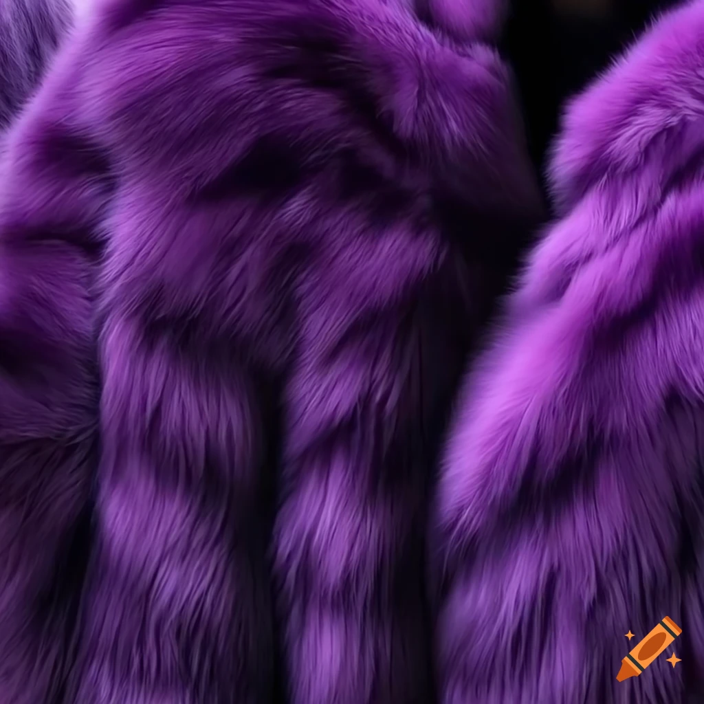 Purple zebra print fox fur coat