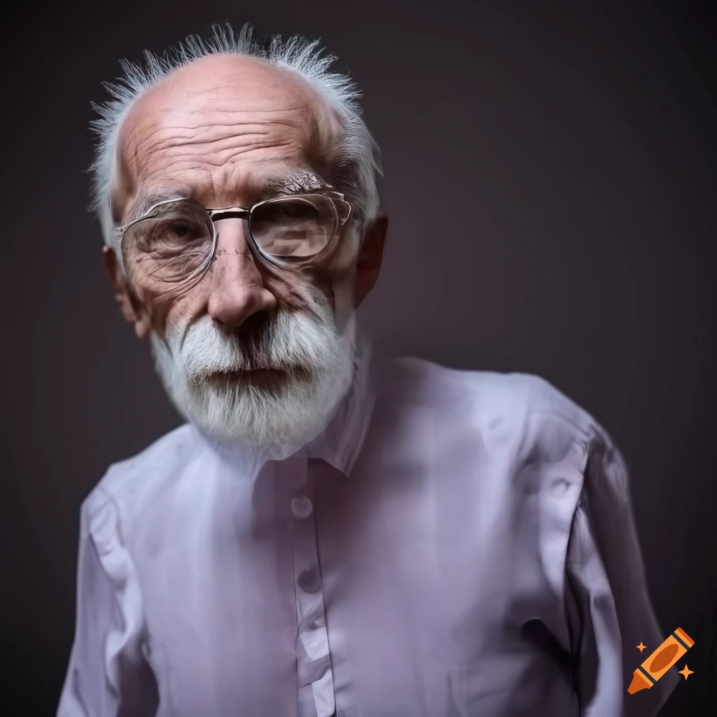 elderly man wearing a transparent fractal shirt